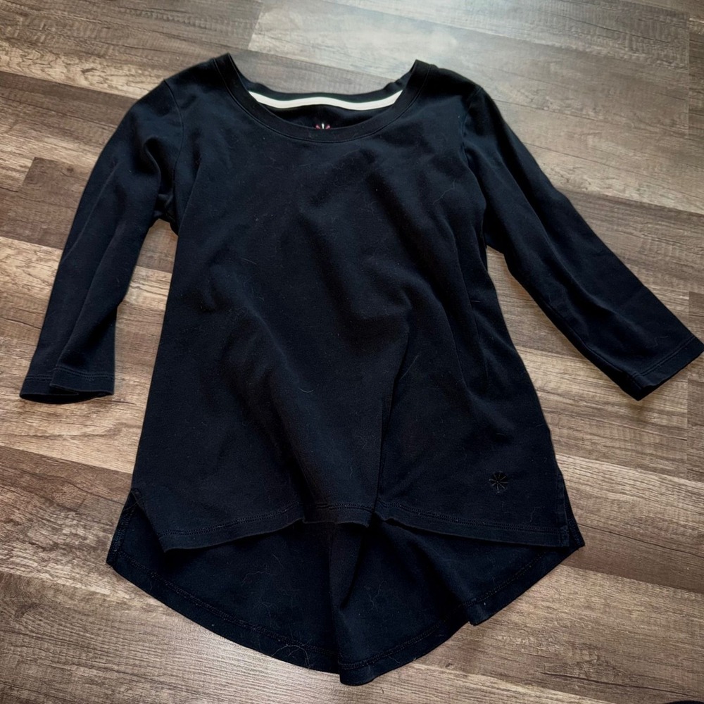 Isaac Mizrahi Live! Essentials Black 3/4 Sleeve Scoop Neck High-Low Top XS